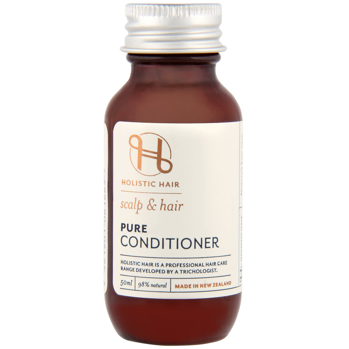 Pure Conditioner bottle with nourishing formula featuring manuka honey, aloe vera, and orange oil.